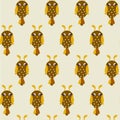 Two cartoons funny cute owls sleep seamless pattern on baige stoock vector illustration Royalty Free Stock Photo